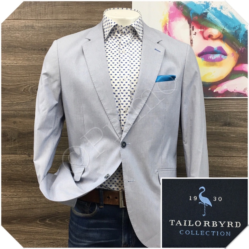 TAILORBYRD Mens Cotton Blazer Sport Coat Casual Jacket Size 44R Blue Suit (SPOTS